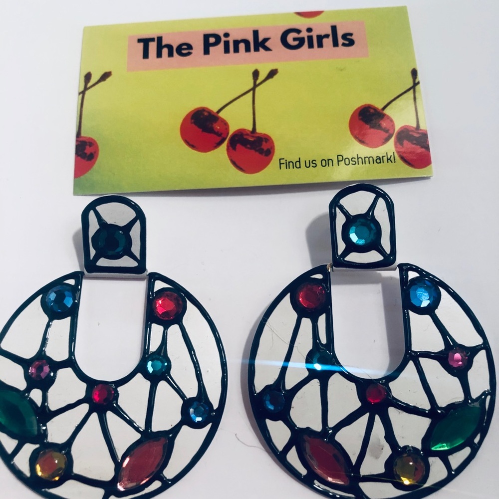 Vintage 80’s Earrings with web cut outs and gems